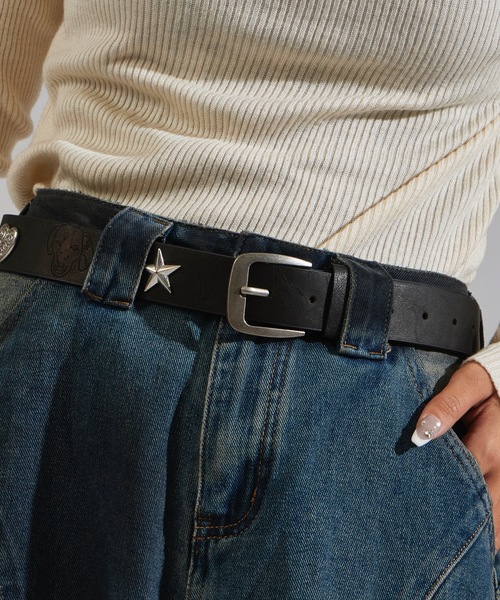 Chick(チック)の「Original Design Studded Faux Leather Belt / デザインスタッズ フェイクレザー ベルト(ベルト・レディース・ブラック・FREE)」の13枚目の写真