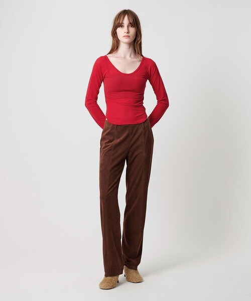 ATTISESSION（アティセッション）の「＜ATTISESSION＞ワッフル ローカットネック トップス（Tシャツ/カットソー・レディース・オリーブ/ブラック/レッド・FREE）」の7枚目の写真