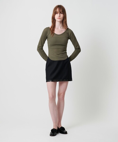 ATTISESSION（アティセッション）の「＜ATTISESSION＞ワッフル ローカットネック トップス（Tシャツ/カットソー・レディース・オリーブ/ブラック/レッド・FREE）」の9枚目の写真