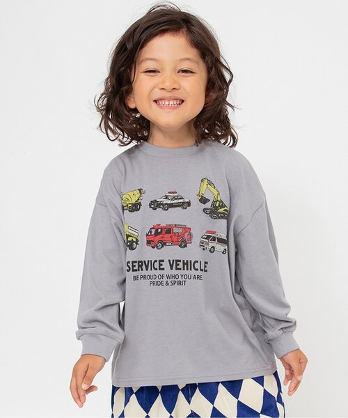 BREEZE(ブリーズ)の「【WEB限定/ジュニア対応】グラフィックバリエーション長袖Tシャツ(Tシャツ/カットソー・キッズ・オレンジ/ミント/ネイビー/ベージュ/チャコール/イエロー/サックスブルー/ピンク/オフホワイト/グレー・140/110/100/130/120/150/90)」の1枚目の写真