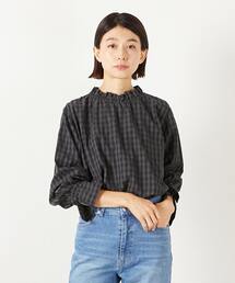 MELROSE claire | 【シャドーギンガムサッカースタンドフリルブラウス】(シャツ/ブラウス)