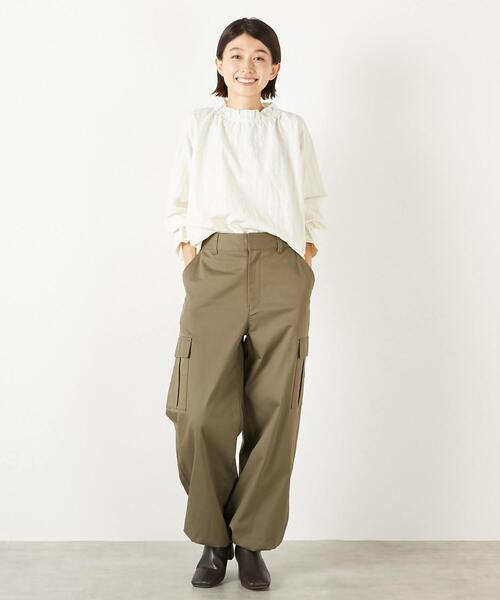 MELROSE claire（メルローズ クレール）の「【シャドーギンガムサッカースタンドフリルブラウス】（シャツ/ブラウス・レディース・アイボリー/ブラック/キャメル・FREE）」の4枚目の写真