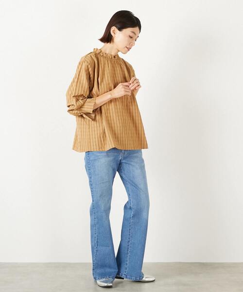 MELROSE claire（メルローズ クレール）の「【シャドーギンガムサッカースタンドフリルブラウス】（シャツ/ブラウス・レディース・アイボリー/ブラック/キャメル・FREE）」の18枚目の写真