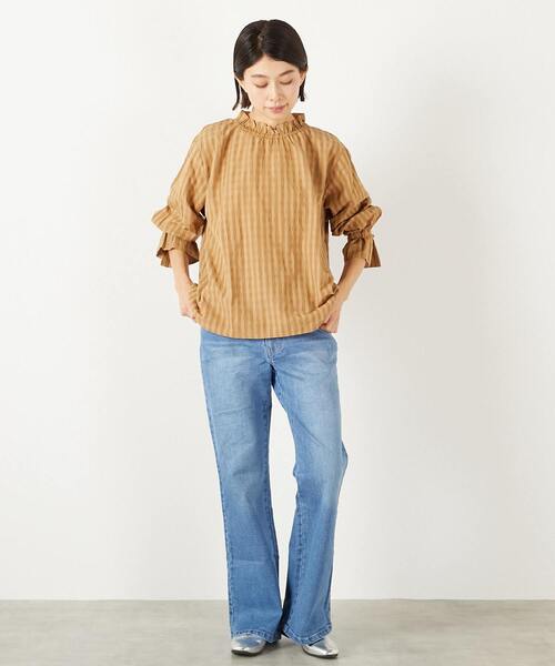 MELROSE claire（メルローズ クレール）の「【シャドーギンガムサッカースタンドフリルブラウス】（シャツ/ブラウス・レディース・アイボリー/ブラック/キャメル・FREE）」の19枚目の写真