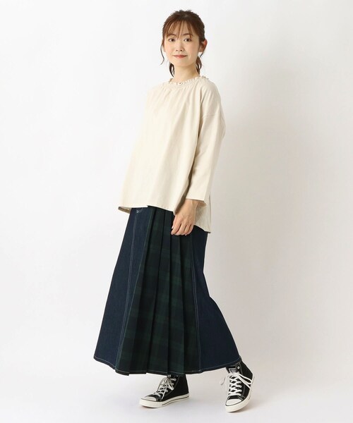 one'sterrace(ワンズテラス)の「デニム&チェック プリーツスカート(スカート・レディース・ブラック系8/ネイビー系5・02)」の12枚目の写真
