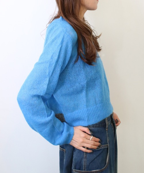 Scrap Book（スクラップブック）の「【CYAN TOKYO】ウールモヘア配色ショートPO（ニット/セーター・レディース・オレンジ/ブルー/グレー・FREE）」の6枚目の写真