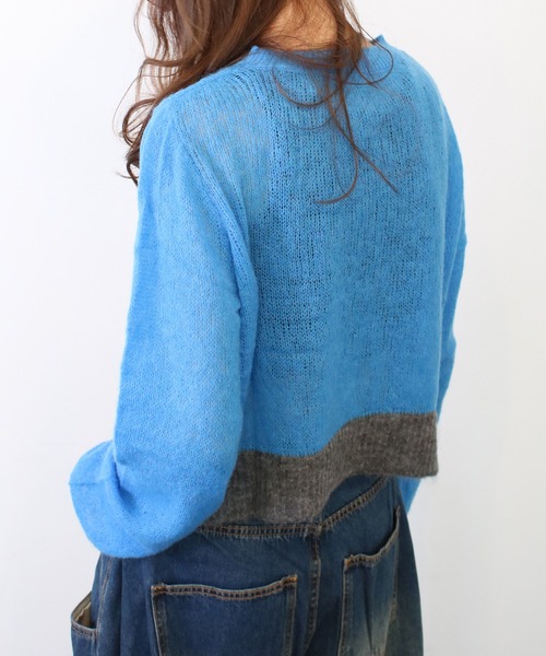 Scrap Book（スクラップブック）の「【CYAN TOKYO】ウールモヘア配色ショートPO（ニット/セーター・レディース・オレンジ/ブルー/グレー・FREE）」の4枚目の写真