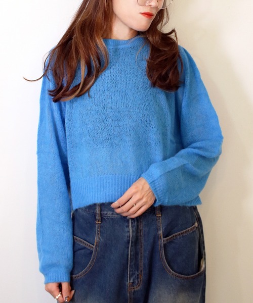 Scrap Book（スクラップブック）の「【CYAN TOKYO】ウールモヘア配色ショートPO（ニット/セーター・レディース・オレンジ/ブルー/グレー・FREE）」の8枚目の写真