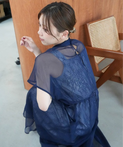 Jolie et Jolie（ジョリーエジョリー）の「シフォンオーガンジーレイヤードワンピースドレス（ドレス・レディース・ベージュ/ネイビー・LL/3L/4L/5L/M/L）」の20枚目の写真