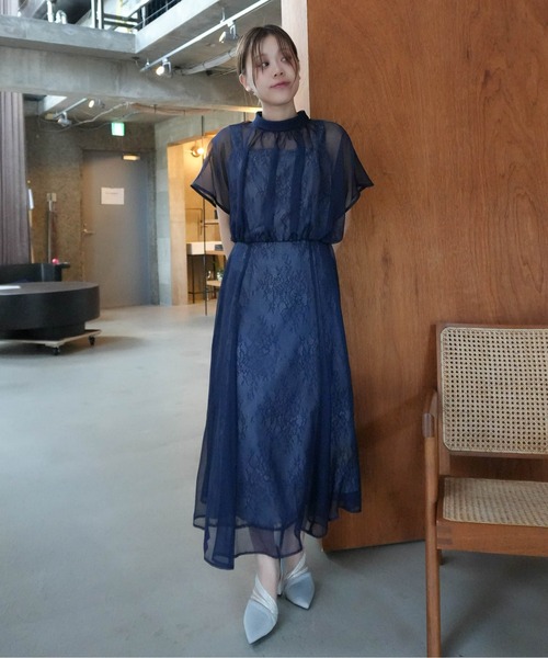 Jolie et Jolie（ジョリーエジョリー）の「シフォンオーガンジーレイヤードワンピースドレス（ドレス・レディース・ベージュ/ネイビー・LL/3L/4L/5L/M/L）」の21枚目の写真