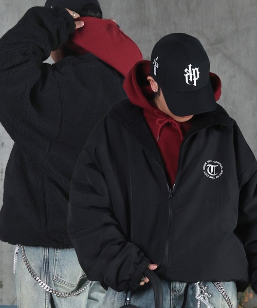 ILL'S(イルズ)の「2WAY リバーシブル ナイロン ドローコード ボアブルゾン メンズ レディース ユニセックス(ブルゾン・メンズ・ブラック/ブラック系その他/グレー/ネイビー・M/L)」の2枚目の写真