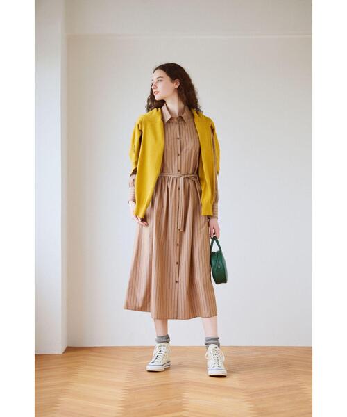 To b. by agnes b.（トゥービーバイアニエスベー）の「ストライプ コットン シャツワンピース（シャツワンピース・レディース・ベージュ・40/36/38）」の7枚目の写真