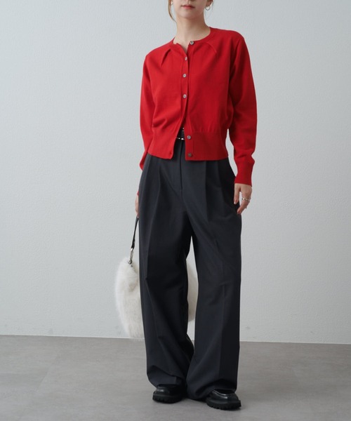 Lui's(ルイス)の「襟タックデザインウール混カーディガン(カーディガン/ボレロ・レディース・レッド/ブラック/グレー・FREE)」の14枚目の写真