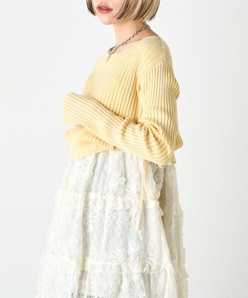 w closet（ダブルクローゼット）の「ドロストショートニット（ニット/セーター・レディース・ブルー/アイボリー/グリーン/レッド/イエロー/ネイビー・FREE）」の8枚目の写真