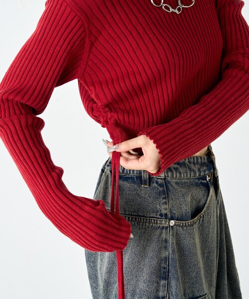 w closet（ダブルクローゼット）の「ドロストショートニット（ニット/セーター・レディース・ブルー/アイボリー/グリーン/レッド/イエロー/ネイビー・FREE）」の15枚目の写真