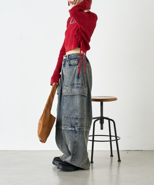 w closet（ダブルクローゼット）の「ドロストショートニット（ニット/セーター・レディース・ブルー/アイボリー/グリーン/レッド/イエロー/ネイビー・FREE）」の17枚目の写真