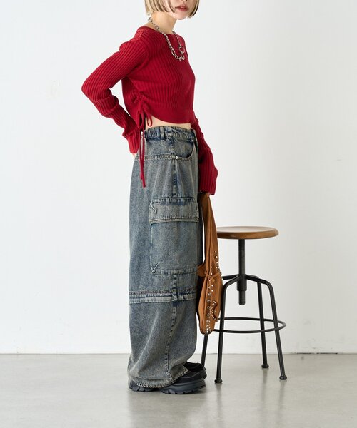 w closet（ダブルクローゼット）の「ドロストショートニット（ニット/セーター・レディース・ブルー/アイボリー/グリーン/レッド/イエロー/ネイビー・FREE）」の18枚目の写真