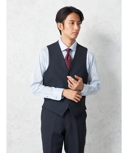HARUYAMA(ハルヤマ)の「【ロングシーズン/秋冬春】 WEB限定 洗える/ベスト付 3ピース スーツ セットアップ ヘリンボン 防シワ (上下セット)(スーツセット・メンズ・ネイビー・A5/A6/A7/A8/AB4/AB5/AB6/AB7/AB8/BB4/BB5/BB6/BB7/BB8/A4)」の9枚目の写真