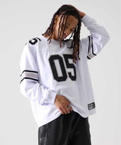 FUBU フブ ブランド ロゴ ナンバー ワッペン Vネック 長袖 ゲーム