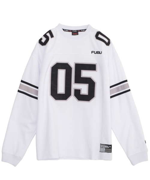 FUBU（ フブ）の「FUBU フブ ブランド ロゴ ナンバー ワッペン Vネック 長袖 ゲームシャツ（Tシャツ/カットソー・メンズ・ホワイト/ブラック/グリーン・XL/L/M/XXL）」の9枚目の写真