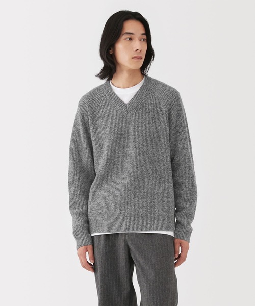 紳士 ウールミドルゲージ畦編みVネックセーター（ニット/セーター