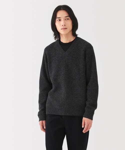 紳士 ウールミドルゲージ畦編みVネックセーター（ニット/セーター