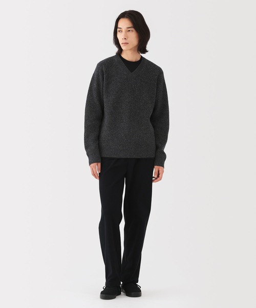 紳士 ウールミドルゲージ畦編みVネックセーター（ニット/セーター