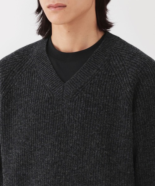 紳士 ウールミドルゲージ畦編みVネックセーター（ニット/セーター