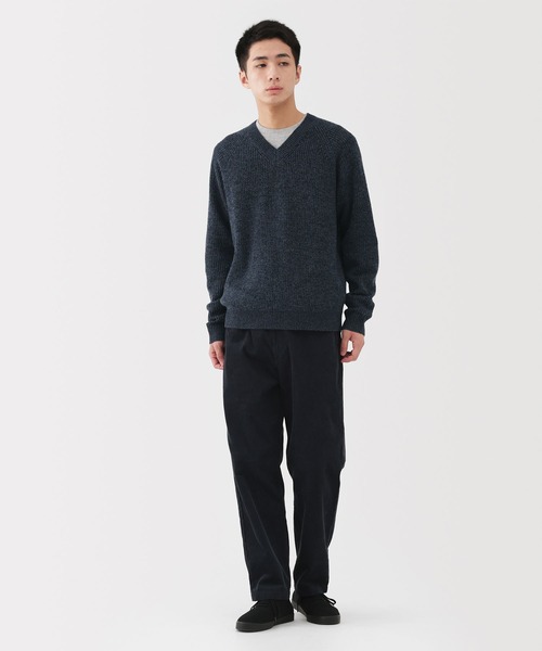 紳士 ウールミドルゲージ畦編みVネックセーター（ニット