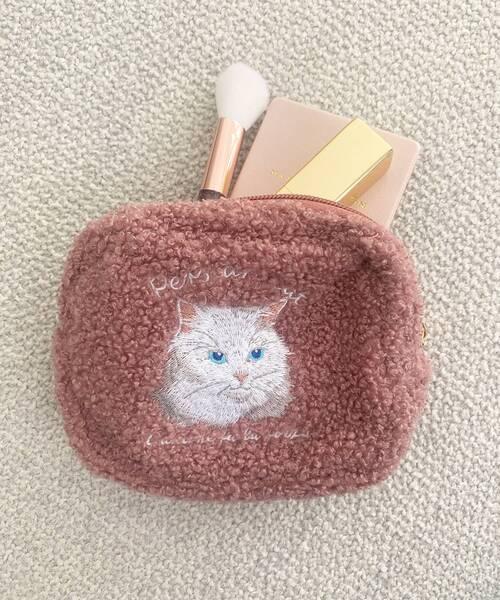 MAJESTIC LEGON（マジェスティックレゴン）の「ボア刺繍ポーチ（ポーチ・レディース・アイボリー/ピンク/ブラウン・FREE）」の5枚目の写真