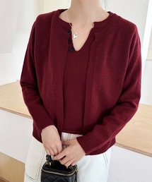 キーネックカーディガン風ニットトップス