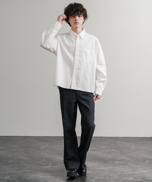 Audience（オーディエンス）の「Upscape Audience 日本製/国産遠州7オンスチノクロスボタンダウンボクシークロップド長袖シャツ AUD6666（シャツ/ブラウス・メンズ・ブラック/オフホワイト・M/L）」の4枚目の写真