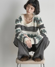 THE YOn（ザヨン）の「エスニックジャガードクロップドニットPO（ニット/セーター）」