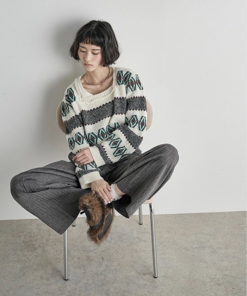 エスニックジャガードクロップドニットPO（ニット/セーター）｜THE YOn