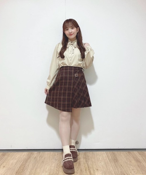 F i.n.t（フィント）の「ラップ風アシメチェックミニスカート/fint フィント（スカート・レディース・ネイビー/ブラウン・FREE）」の18枚目の写真