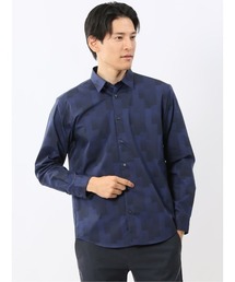 シャツ メンズ 長袖 ストレッチ 綿混 プリント レギュラーカラー
