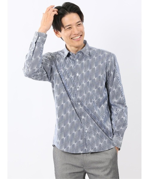 TAKA-Q(タカキュー)の「シャツ メンズ 長袖 ストレッチ 綿混 プリント レギュラーカラー (シャツ/ブラウス・メンズ・ネイビー/ホワイト・MEDIUM/LARGE/X-LARGE)」の1枚目の写真