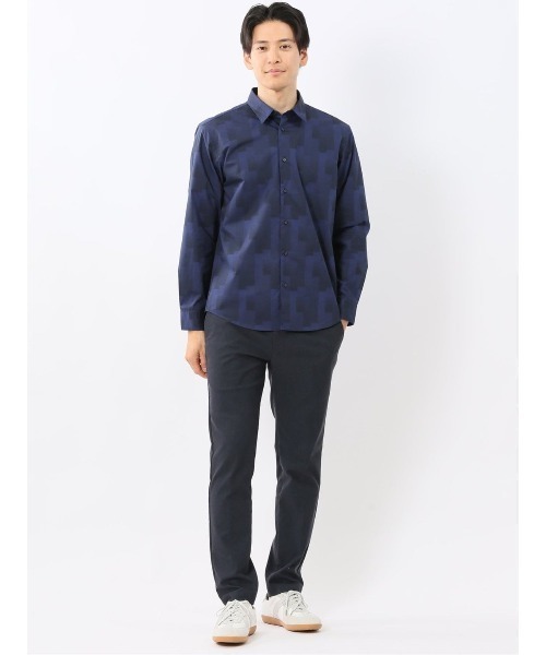 TAKA-Q(タカキュー)の「シャツ メンズ 長袖 ストレッチ 綿混 プリント レギュラーカラー (シャツ/ブラウス・メンズ・ネイビー/ホワイト・MEDIUM/LARGE/X-LARGE)」の7枚目の写真