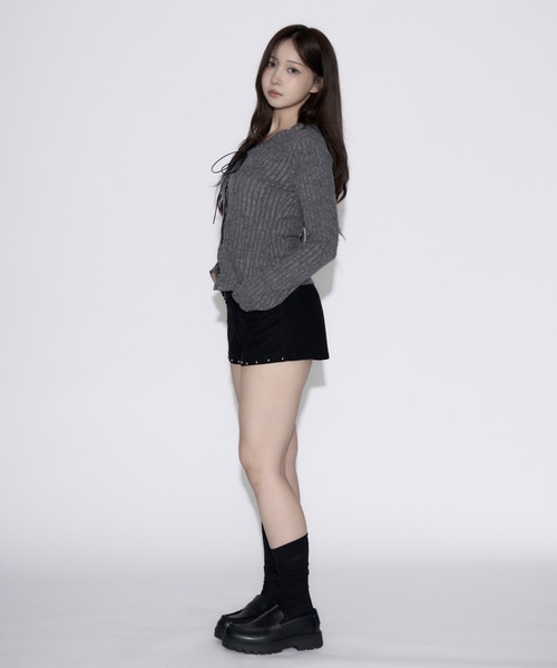 tinkerend(ティンカーエンド)の「Frill Neck Shoelace Cardigan / フリルネックシューレースカーディガン(ニット/セーター・レディース・チャコールグレー/グレー・FREE)」の11枚目の写真