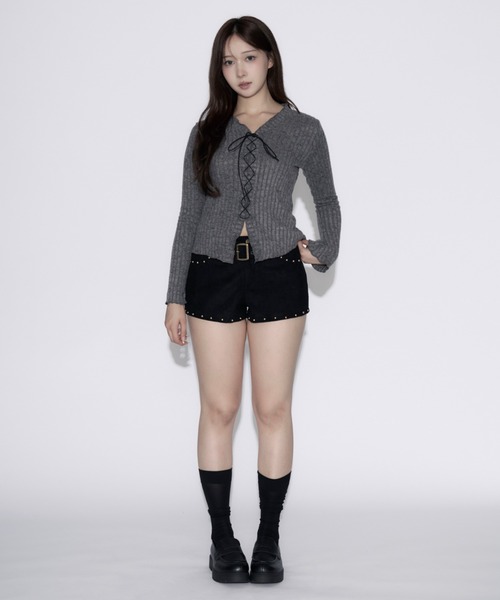 tinkerend(ティンカーエンド)の「Frill Neck Shoelace Cardigan / フリルネックシューレースカーディガン(ニット/セーター・レディース・チャコールグレー/グレー・FREE)」の21枚目の写真