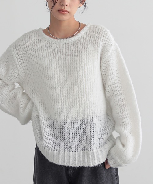 for/c(フォーシー)の「前後2WAモヘアライクYリボンニット【サスティナブル】(ニット/セーター・レディース・オフホワイト/グレー・M/L)」の14枚目の写真