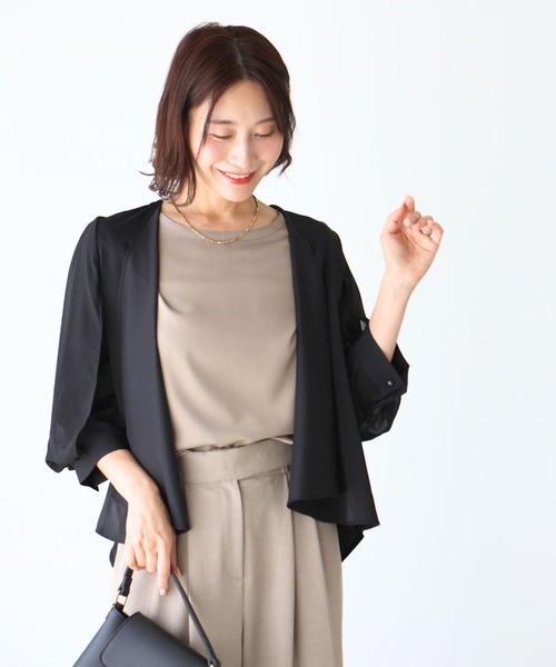 Ehre style(エーレスタイル)の「ジャケットより軽く カーデより上品見え ブラウスジャケカーデ(カーディガン/ボレロ・レディース・ブラック/ベージュ/グレー・FREE)」の16枚目の写真