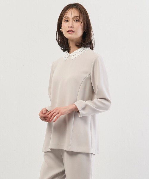 J.PRESS(ジェイプレス)の「【セットアップ対応・2way】セラテリーダブルクロス ブラウス(シャツ/ブラウス・レディース・ネイビー系/ベージュ系/ブラック系・9/11)」の2枚目の写真