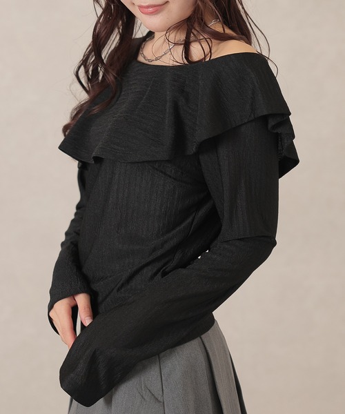 Lace Ladies(レースレディース)の「ラッフル フリル アシンメトリー ストライプ トップス(Tシャツ/カットソー・レディース・ブラック・FREE)」の7枚目の写真