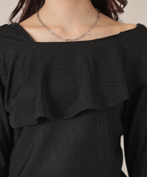 Lace Ladies(レースレディース)の「ラッフル フリル アシンメトリー ストライプ トップス(Tシャツ/カットソー・レディース・ブラック・FREE)」の9枚目の写真