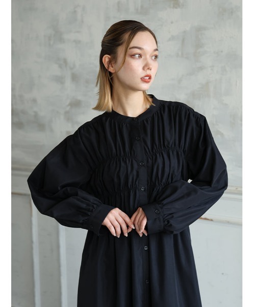 セール】【U150サイズあり】ビスチェデザイン長袖ワンピース