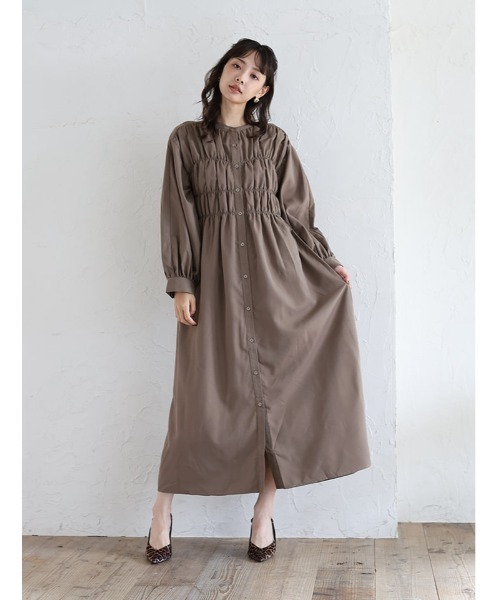 ワンピース セール】【U150サイズあり】ビスチェデザイン長袖ワンピース