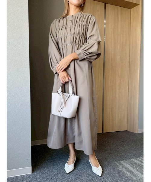 セール】【U150サイズあり】ビスチェデザイン長袖ワンピース