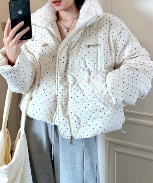 SHEENA(シーナ)の「ドット柄コーデュロイ中綿ブルゾン(ブルゾン・レディース・オフホワイト・M)」の1枚目の写真