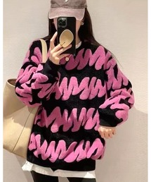 配色ループヤーンニットトップス